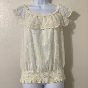 Cream Fairycore Coquette Dollette Lace Feminine Romantic Lace Peasant Blouse PL